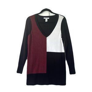 White House Black Market Color Block Knit Sweater Tunic Dress Medium